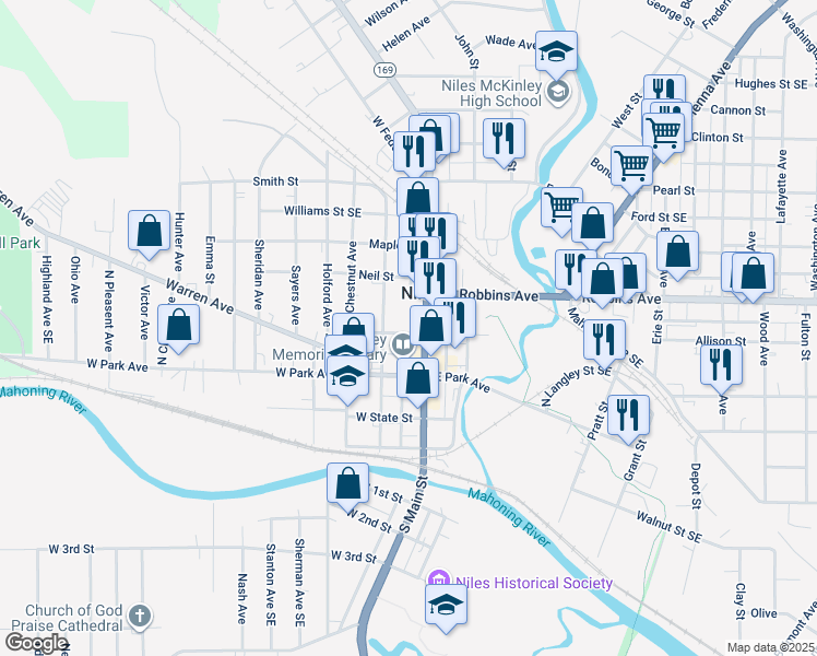 map of restaurants, bars, coffee shops, grocery stores, and more near in Niles