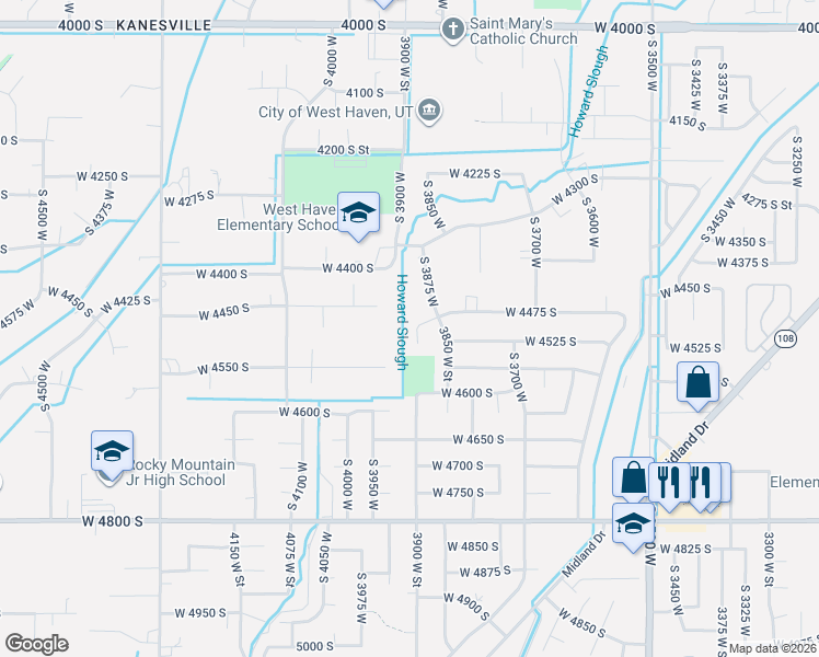 map of restaurants, bars, coffee shops, grocery stores, and more near 2919 South 3885 West in West Haven