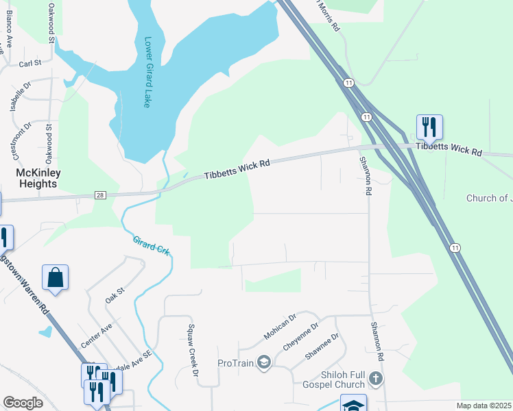 map of restaurants, bars, coffee shops, grocery stores, and more near 392 Thomas Lane in Girard