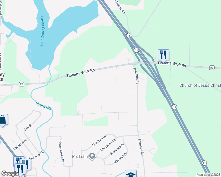 map of restaurants, bars, coffee shops, grocery stores, and more near 414 Thomas Lane in Girard