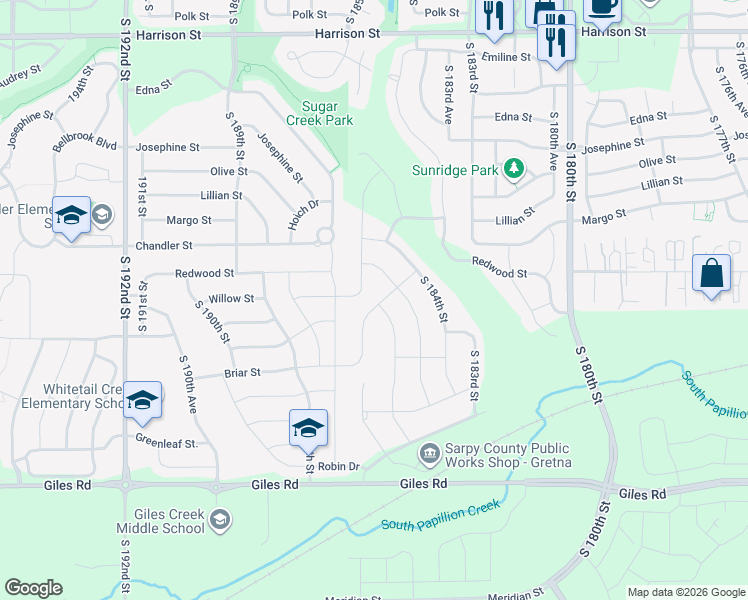 map of restaurants, bars, coffee shops, grocery stores, and more near 7812 185th Street in Omaha