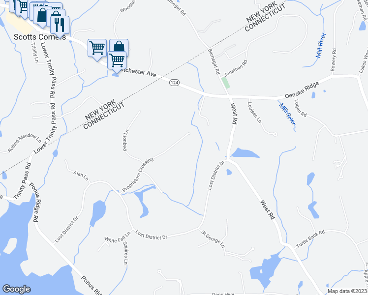 map of restaurants, bars, coffee shops, grocery stores, and more near 153 Proprietors Crossing in New Canaan