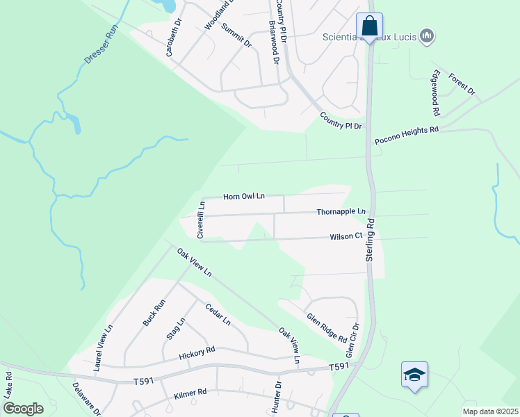 map of restaurants, bars, coffee shops, grocery stores, and more near 174 Thornapple Lane in Tobyhanna