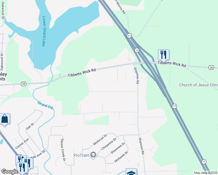map of restaurants, bars, coffee shops, grocery stores, and more near 414 Thomas Lane in Girard