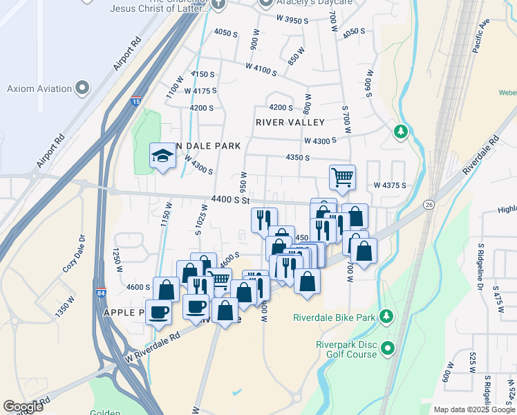 map of restaurants, bars, coffee shops, grocery stores, and more near 4409 900 West in Riverdale