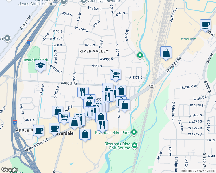 map of restaurants, bars, coffee shops, grocery stores, and more near 774 West 4400 South in Ogden