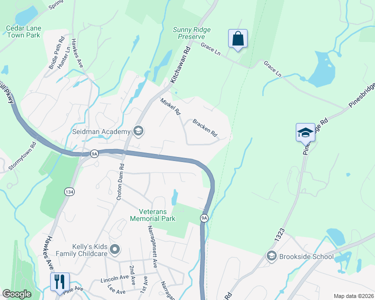 map of restaurants, bars, coffee shops, grocery stores, and more near 18 Minkel Road in Ossining