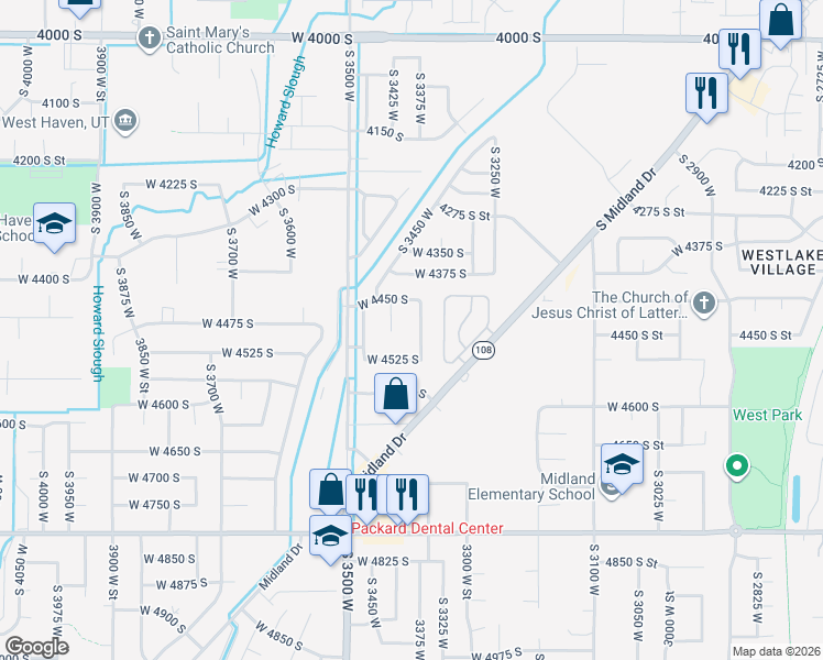 map of restaurants, bars, coffee shops, grocery stores, and more near 4489 South 3375 West in West Haven