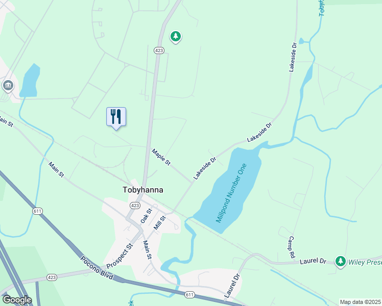 map of restaurants, bars, coffee shops, grocery stores, and more near 2059 Lakeside Drive in Tobyhanna