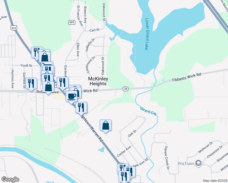map of restaurants, bars, coffee shops, grocery stores, and more near 335 Tibbetts Wick Road in Girard