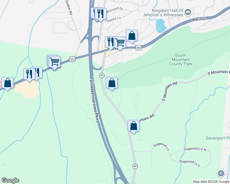 map of restaurants, bars, coffee shops, grocery stores, and more near 1048 New York 45 in Pomona