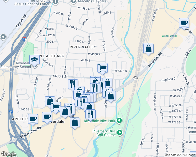 map of restaurants, bars, coffee shops, grocery stores, and more near 743 West 4400 South in Ogden