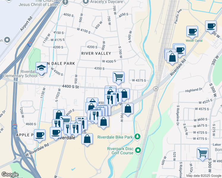 map of restaurants, bars, coffee shops, grocery stores, and more near 757 West 4400 South in Ogden