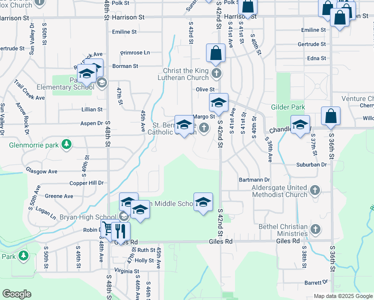 map of restaurants, bars, coffee shops, grocery stores, and more near 7700 South 43rd Street in Bellevue