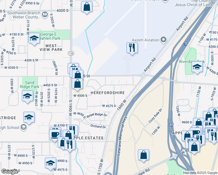 map of restaurants, bars, coffee shops, grocery stores, and more near 1681 West 4450 South in Roy