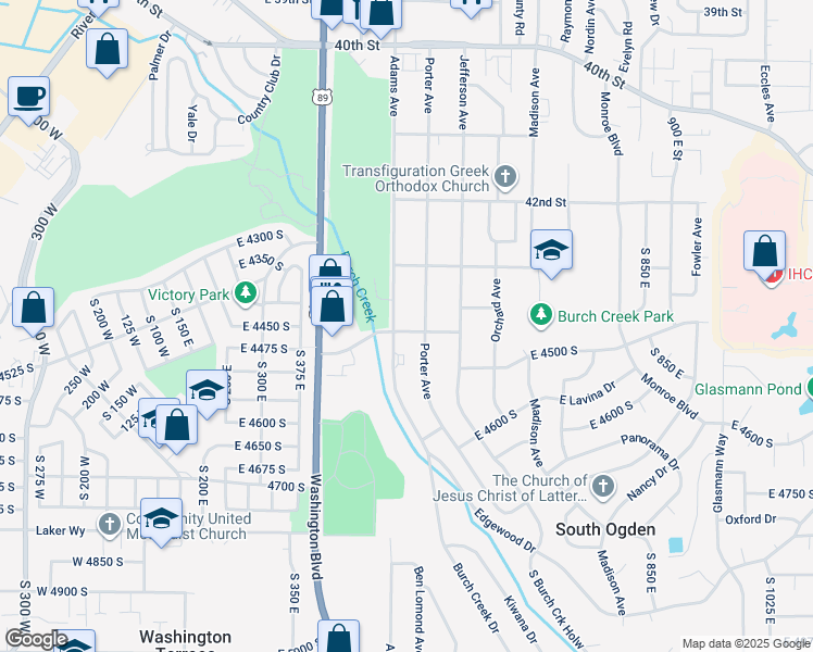 map of restaurants, bars, coffee shops, grocery stores, and more near 4385 Porter Avenue in Ogden