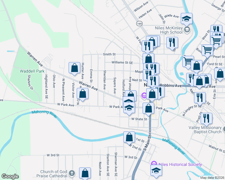 map of restaurants, bars, coffee shops, grocery stores, and more near 132 Sayers Avenue in Niles