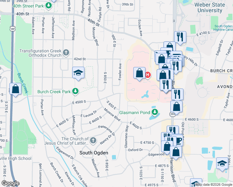 map of restaurants, bars, coffee shops, grocery stores, and more near 904 East 4400 in South Ogden