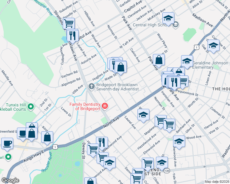 map of restaurants, bars, coffee shops, grocery stores, and more near 273 Pacific Street in Bridgeport
