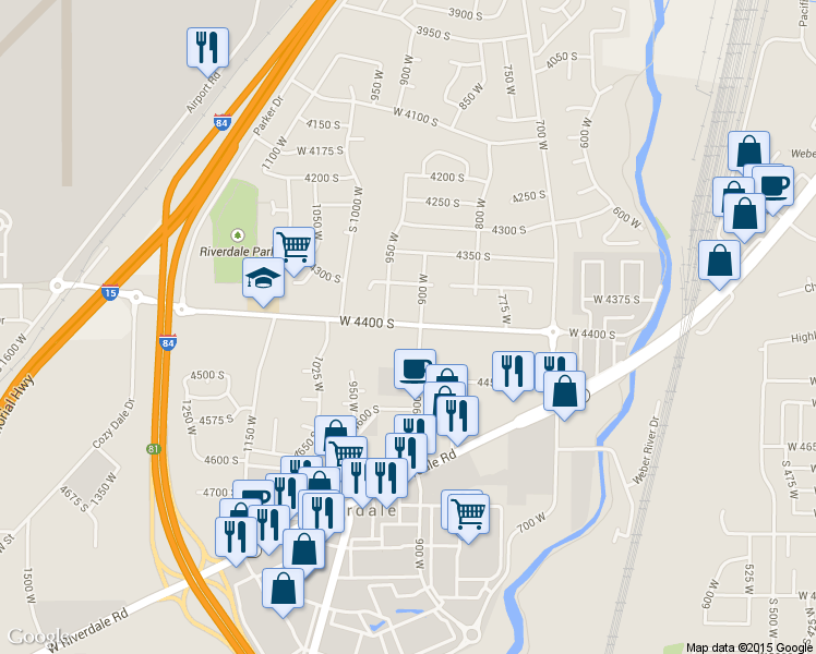map of restaurants, bars, coffee shops, grocery stores, and more near 926 West 4400 South in Riverdale