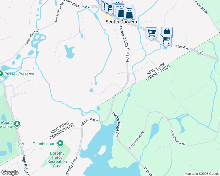 map of restaurants, bars, coffee shops, grocery stores, and more near 8 Rolling Meadow Lane in Pound Ridge