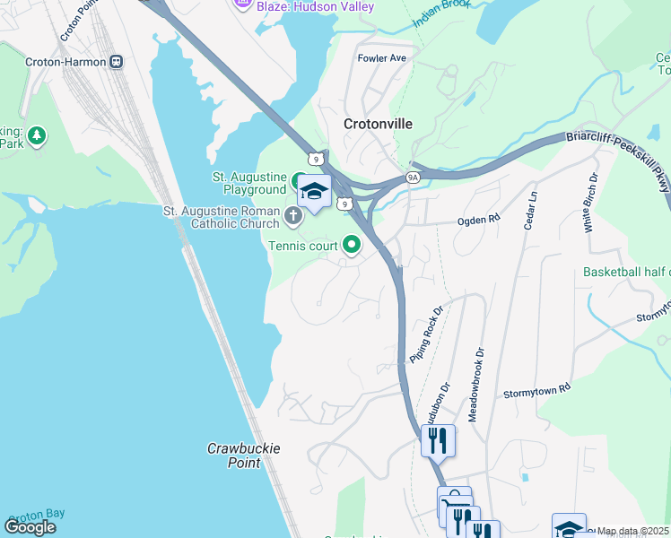 map of restaurants, bars, coffee shops, grocery stores, and more near 2 High Ridge Road in Ossining