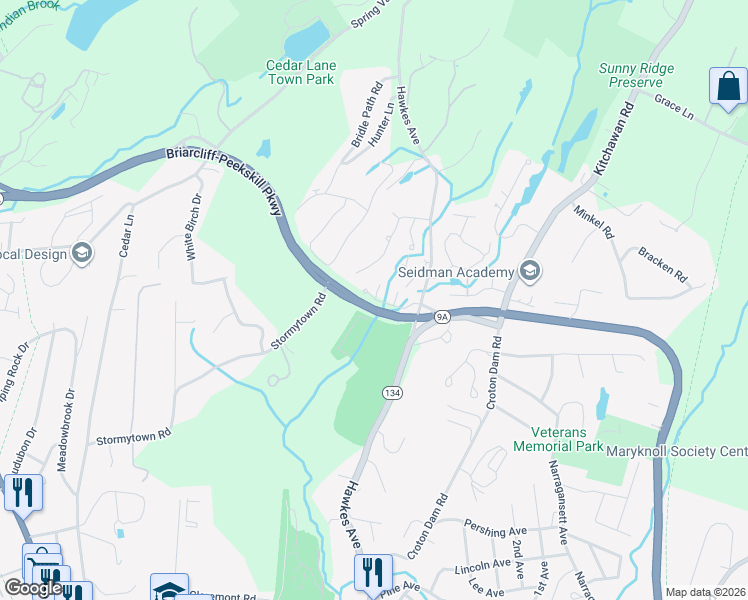 map of restaurants, bars, coffee shops, grocery stores, and more near 115 Antler Ridge in Ossining
