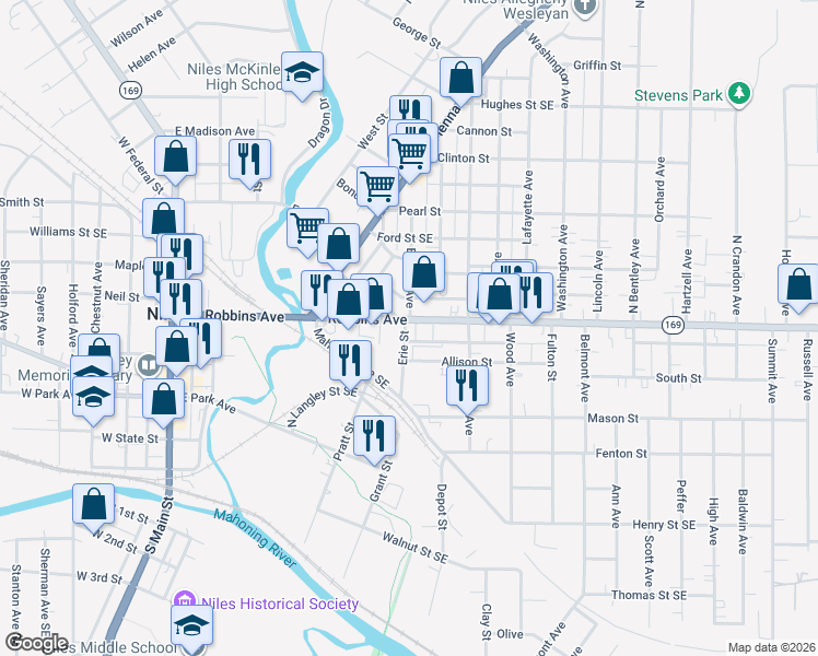 map of restaurants, bars, coffee shops, grocery stores, and more near in Niles