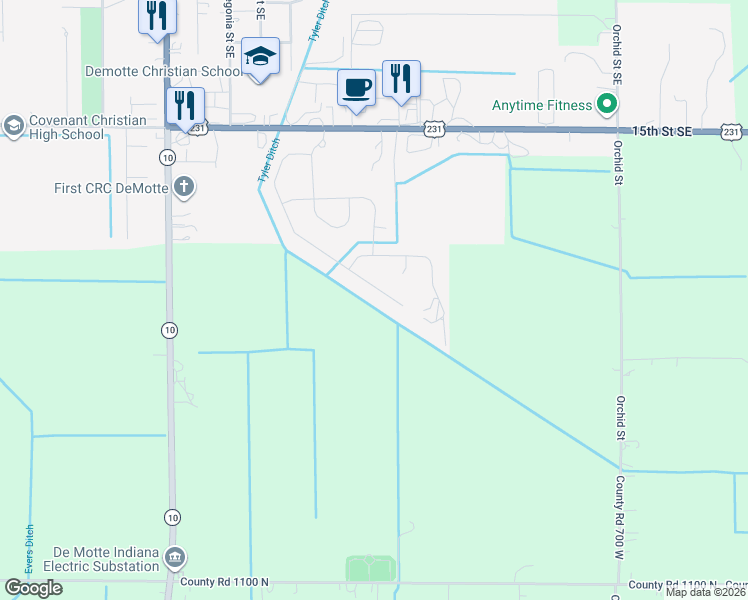 map of restaurants, bars, coffee shops, grocery stores, and more near 1813 Daisy Street Southeast in De Motte