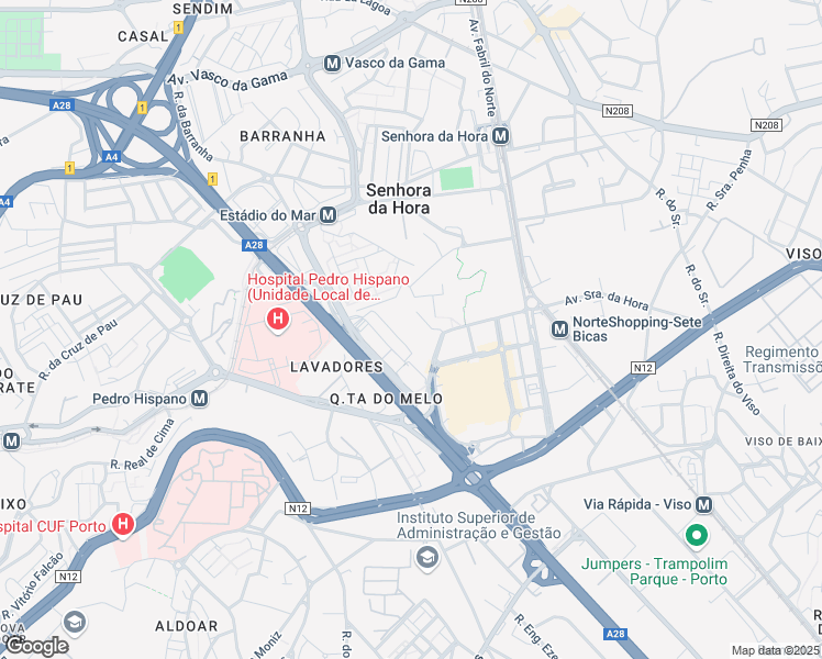map of restaurants, bars, coffee shops, grocery stores, and more near 505 Rua João Mendonça in Senhora da Hora