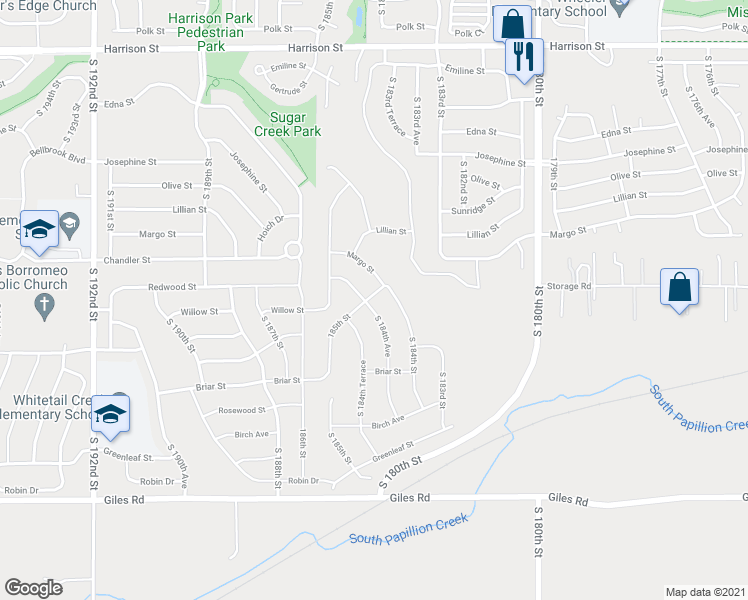 map of restaurants, bars, coffee shops, grocery stores, and more near 7805 South 184th Avenue in Omaha