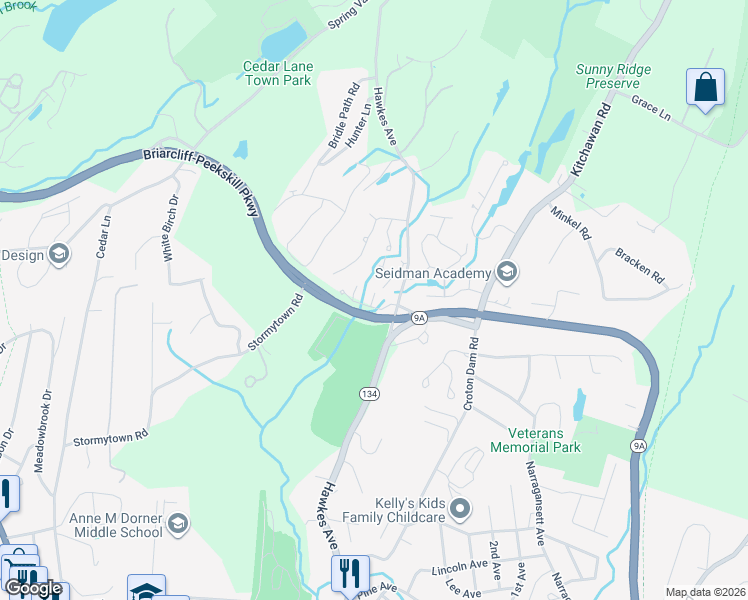 map of restaurants, bars, coffee shops, grocery stores, and more near 102 Antler Ridge in Ossining