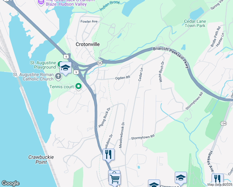 map of restaurants, bars, coffee shops, grocery stores, and more near 04-4 Briarcliff Drive South in Ossining