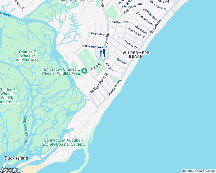 map of restaurants, bars, coffee shops, grocery stores, and more near 153 4th Avenue in Milford