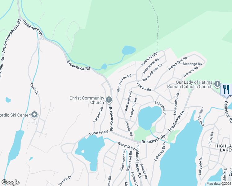 map of restaurants, bars, coffee shops, grocery stores, and more near 5 Alamoosook Road in Vernon Township