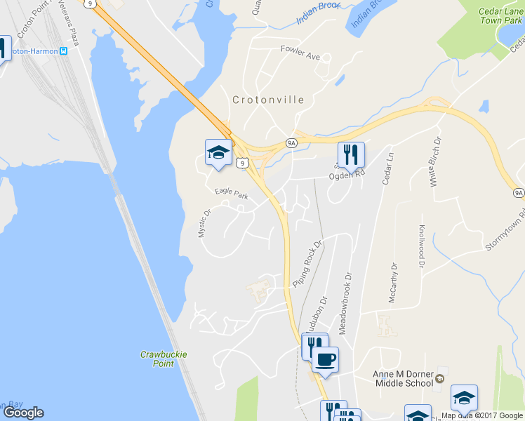 map of restaurants, bars, coffee shops, grocery stores, and more near 1 Mystic Drive in Ossining