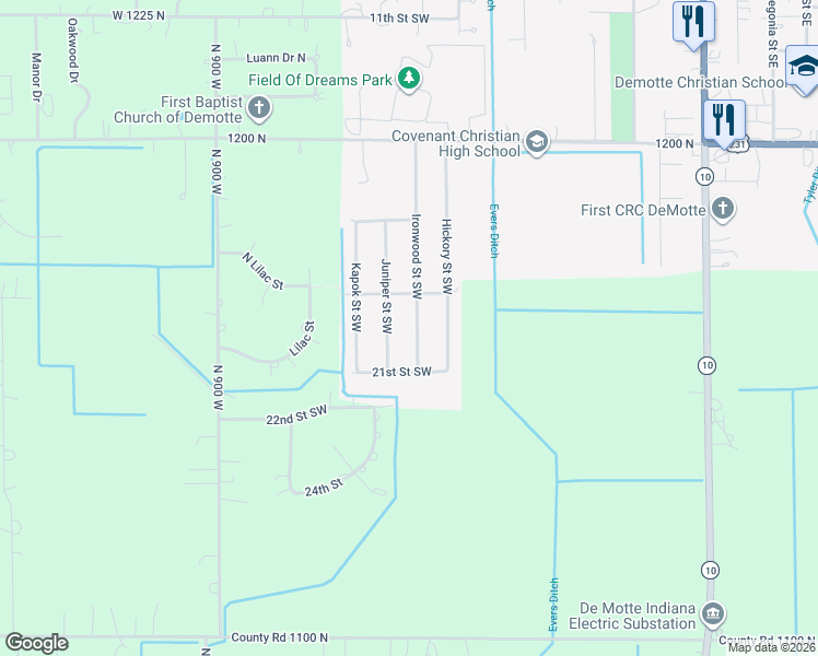 map of restaurants, bars, coffee shops, grocery stores, and more near 1928 Ironwood Street Southwest in De Motte