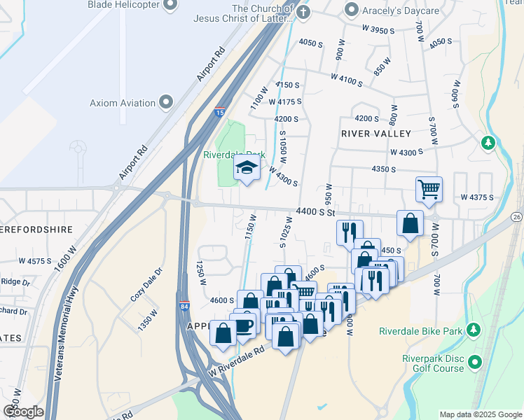 map of restaurants, bars, coffee shops, grocery stores, and more near 1139 West 4400 South in Riverdale