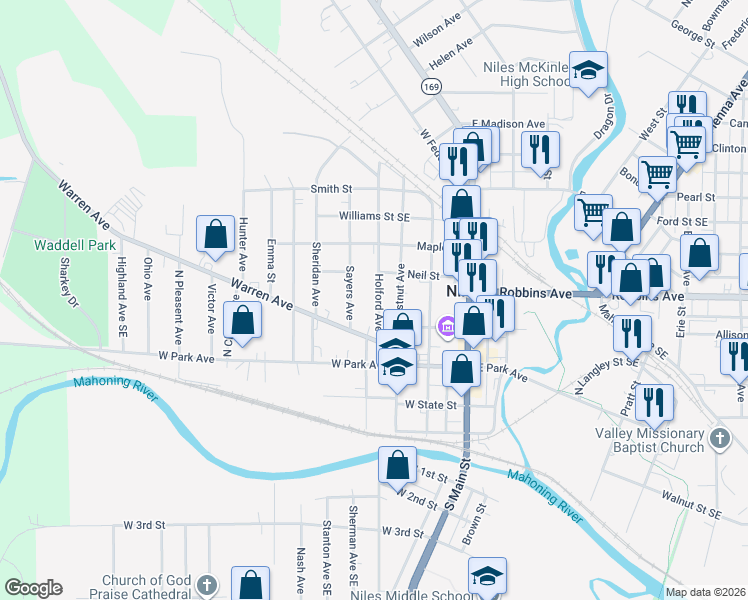 map of restaurants, bars, coffee shops, grocery stores, and more near 146 Holford Avenue in Niles