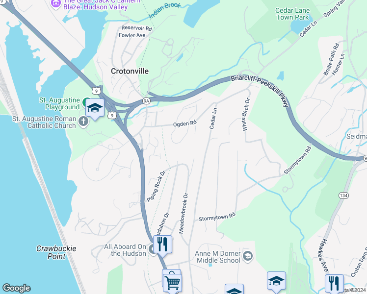 map of restaurants, bars, coffee shops, grocery stores, and more near 04-4 Briarcliff Drive South in Ossining