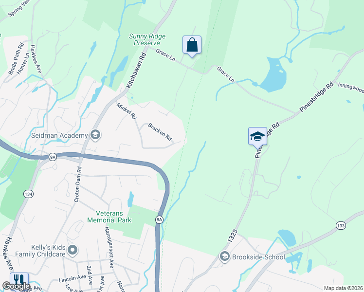 map of restaurants, bars, coffee shops, grocery stores, and more near 40 Minkel Road in Ossining