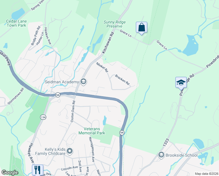 map of restaurants, bars, coffee shops, grocery stores, and more near 18 Minkel Road in Ossining