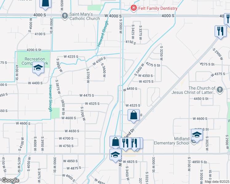 map of restaurants, bars, coffee shops, grocery stores, and more near 3598 W 4475 S in West Haven