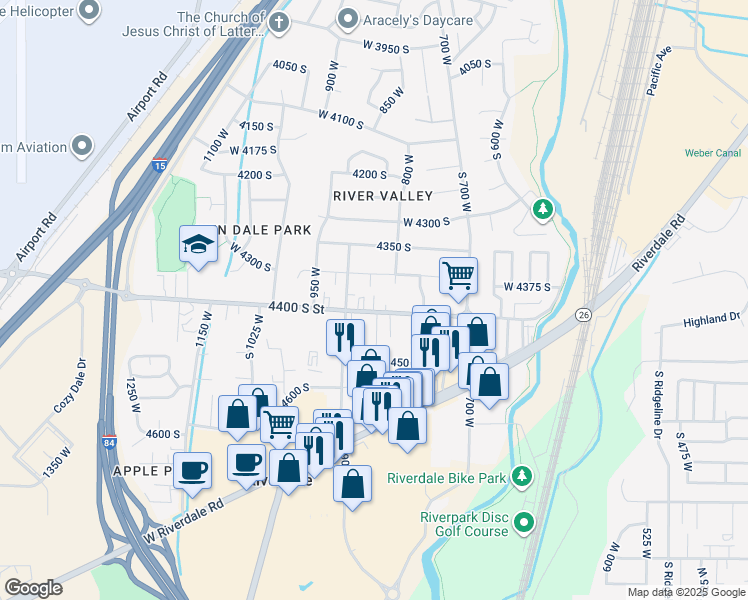 map of restaurants, bars, coffee shops, grocery stores, and more near 904 West 4400 South in Riverdale