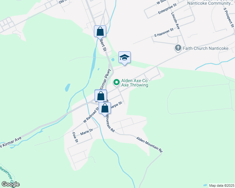map of restaurants, bars, coffee shops, grocery stores, and more near 11-1/2 Gruver Street in Nanticoke