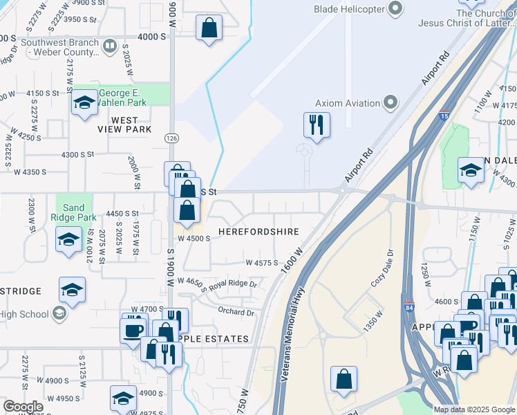 map of restaurants, bars, coffee shops, grocery stores, and more near 4438 South 1700 West in Roy