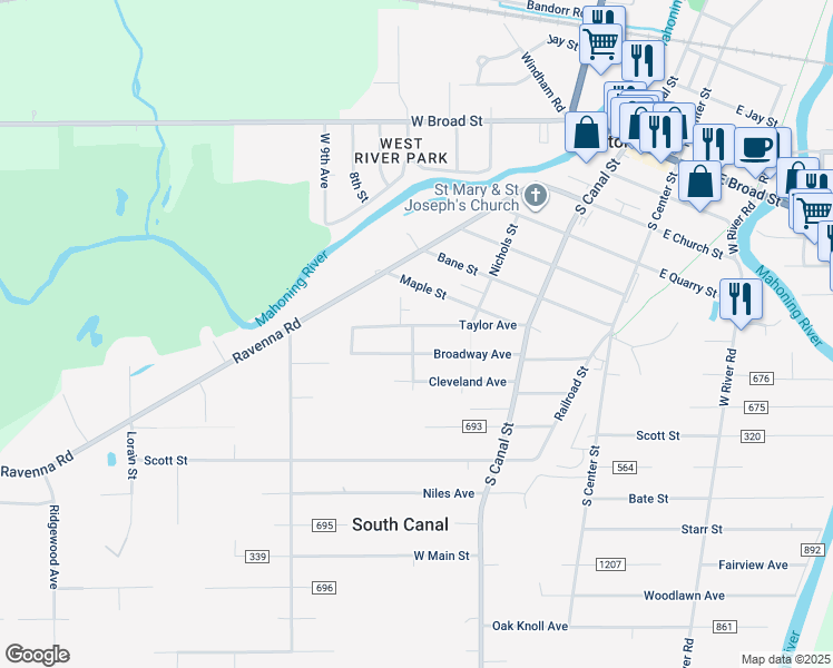 map of restaurants, bars, coffee shops, grocery stores, and more near 2240 Saint Clair Avenue in Newton Falls