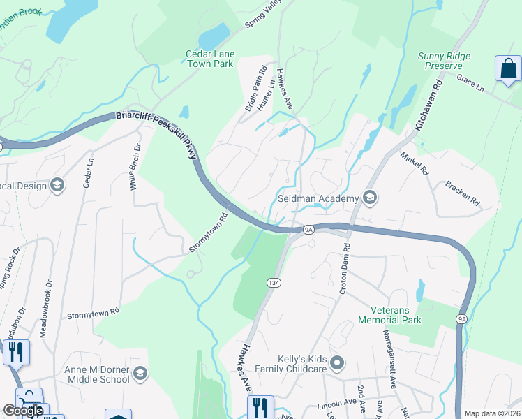 map of restaurants, bars, coffee shops, grocery stores, and more near 115 Antler Ridge in Ossining