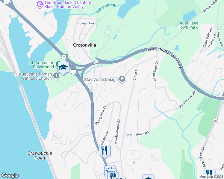 map of restaurants, bars, coffee shops, grocery stores, and more near 04-4 Briarcliff Drive South in Ossining
