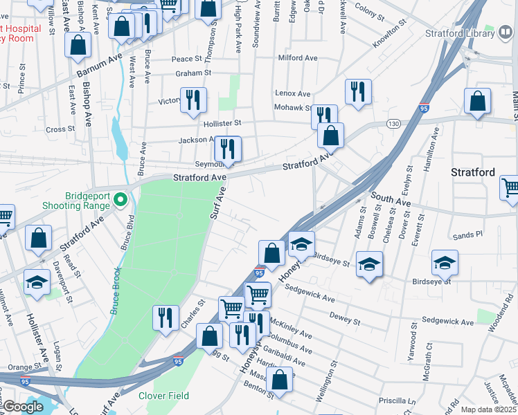 map of restaurants, bars, coffee shops, grocery stores, and more near in Bridgeport